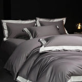 Qfdian 4Pcs Premium 1000TC Egyptian Cotton Solid Color Hotel Style Wide Edge Bedding Set Duvet Cover Bed Sheet/Fitted Sheet Pillowcases