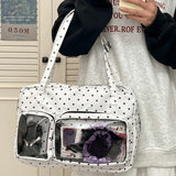 Qfdian Vintage All Match Dots Women's Handbags Casual Y2k Aesthetic Transparent Ita Bags Streetwear Fashion Ins Shoulder Underarm Bag