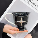 Qfdian  Minimalist Four Star Mug Cup Multi Functional Breakfast Oat Cup Desktop Ceramic Decorations Coffee Shop Dessert Container
