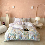 Qfdian 1000TC Egyptian Cotton Flowers Plant Prints Bedding Set Single Double Queen King Size Duvet cover Set Bed Sheet Pillowcases 4Pcs