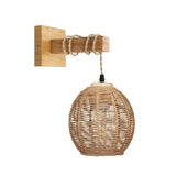 Qfdian  Vintage Style Bamboo Woven Bedside  Dining Room Rattan  Wooden Bedroom Farmhouse Rural Indoor Background Wall Lamp