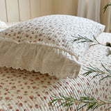 Qfdian 3/5Pcs Rose Floral Print Lace Ruffles Quilted Bedspread, Bed Cover, Mattress Topper Coverlet, Bed Sheet, With Pillowcases