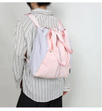 Qfdian Patchwork Contrast Color Nylon Preppy Backpack Women Students Y2k Casual Travel Schoolbags Japanese Drawstring Pleated Backpacks