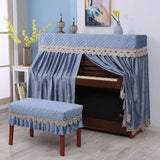Qfdian  155x40x130 Simple Lace Piano Covers Piano Full Cover Fabric Middle Opening Piano Cover Dust Cover with Stool Cloth