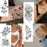 Qfdian  Waterproof Temporary Tattoo Sticker Flowers Roses Lilies Peonies Geometric Patterns Body Art Arm Fake Tattoos Sleeve Women Men