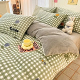 Qfdian  Plush 4-piece Set Winter Constant Temperature Quilt Cover Coral Fleece Sheet Children's 3-piece Set Bedding Article PillowCase