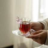 Qfdian  Three-dimensional Butterfly Cup&saucer Simple Glass Cup Creative Handmade  Coffee Cup Dish Set Afternoon Tea Cup Plates Gifts