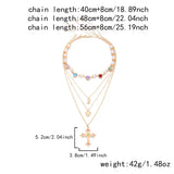 Qfdian  Y2K Choker Necklace Multilayer Chain with Love Heart Jesus Cross Pendant Rhinestone Pearl Y2K Jewelry for Women Birthday Gift