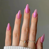 Qfdian 24Pcs Simple False Nails with Glue Short Almond Fake Nails Glitter Aurora Round Head Full Cover Nail Tips Oval Press on Nails