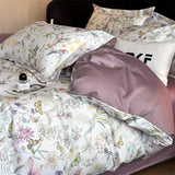Qfdian 600TC Egyptian Cotton Flowers Butterfly Print Bedding Set Single Double Queen King Size Duvet cover Set Bed Sheet Pillowcases