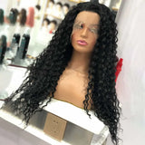 Qfdian Black Wig Deep Curly Synthetic Lace Front Wig Glueless Frontal Long Black Hair Afro Kinky Curly Wigs for Black Women Party Daily