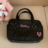 Qfdian Pu Leather Girls All Match Top-Handle Bags Preppy Sweet Y2k Women Jk Bag Japanese Kawaii Cute Embroidery Handbags Streetwear