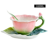Qfdian Ceramic Rose Coffee Cup Saucer Exquisite Butterfly Kettle Afternoon Camellia Flower Teacup Flower Decoration Milk Coffee Cup New