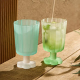 Qfdian  225ml French Style Drinkware Glass Cup Petal Wine Glass Household Short Footed Cocktail Ice Cream Cup Dopamine Drinking Utensils