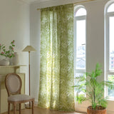 Qfdian Boho Curtains 1 Panel Green Botanical Leaves Curtains, Printed Cotton Linen Rod Pocket Rustic Farmhouse Bohemian Tassels Curtain