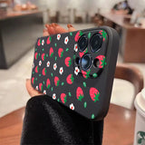 Qfdian  Cute Strawberry Pattern Phone Case For iPhone 16 15 14 13 12 11 Pro Max Mini X XS SE 7 8 Plus 16E Shockproof Non-Slip Soft Cover