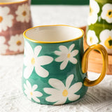 Qfdian  ceramic mug, hand drawn style water cup, 16oz/480ml breakfast cereal coffee cup