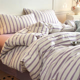 Qfdian Luxury 100% Cotton Yarn-Dyed 3-Piece Duvet Cover Set (1 Duvet Cover + 2 Pillowcases), Pre-Washed,Stripe Design, Bedding Set