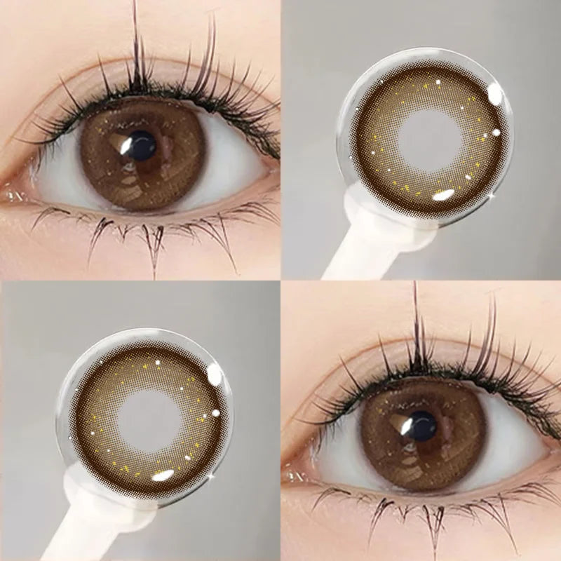 YIMEIXI 2Pcs Color Contact Lenses with Diopters Brown Lens Korean Big Eyes Colored Makeup Lens High Quality Beautiful Pupil New