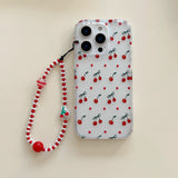 Qfdian INS Korea Cherry Fruit Phone Case For Iphone 15ProMax 16Pro 13 14 15 16 Pro Max Pendant Bracelet Fundas Cover