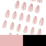 Qfdian  24pcs Nude Color Cat's Eye Fake Nails Black Polka Dot Pattern Press On Nails Simple Almond Shaped Full Cover False Nail For Girl