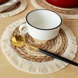 Qfdian  Round Straw Woven Placemats Kitchen Dining Table Mat Braided Tassel Place Mat Heat Resistant Pad Table Decoration Accessories