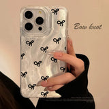 Qfdian Ins Korean Mini Bow knot Laser Silver Phone Case For iPhone 11 13 14 15 16 Pro Max Cases iPhone 7 8 Plus XS XR Phone Cover