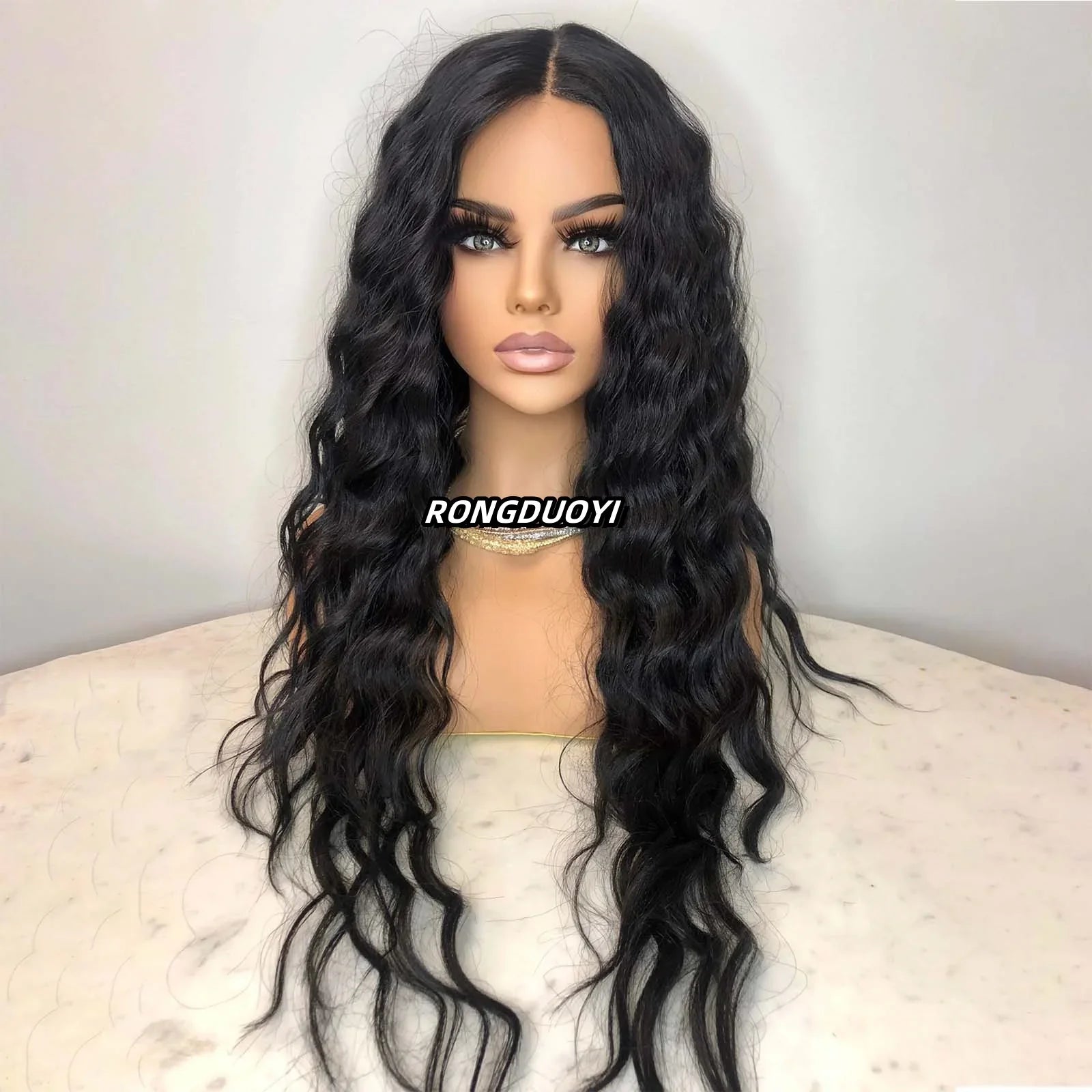 Qfdian 13X4 Black Wig Deep Curly Synthetic Lace Front Wig Natural Afro Long Black Hair Deep Wave Lace Frontal Wigs for Women Party