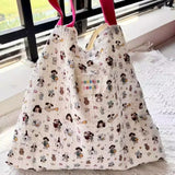 Qfdian  Sweet Kawaii Dog Print Canvas Underarm Bag High-capacity Cartoon Harajuku Shoulder Handbags Trendy Women Tote Bags Y2k Aesthetic