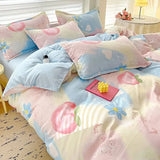 Qfdian  ‌100% pure thickened skin friendly cotton four piece set double bed single bed diagonal cartoon duvet set dormitory