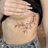 Qfdian  Fine Line Cherry Blossom Vine Tattoo Sticker Temporary Tattoo, Minimalist Fresh Waterproof Realistic Tattoo Sticker for Wa