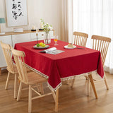 Qfdian Christmas Green Cotton Rectangle Tablecloth Tassel Washable Table Cover for Kitchen Dinning Picnic New Year Christmas Decoration