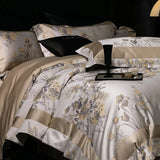 Qfdian Premium 1000TC Egyptian Cotton Yarn-dyed Jacquard Luxury Bedding Set Duvet Cover Flat/Fitted Bed Sheet Pillowcases 4Pcs