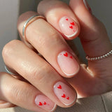 Qfdian 24Pcs Spring Colorful French Fake Nail with Designs Short Square Head Press on False Nails Wearable Simple Jelly Sticks on Nails
