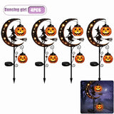 Qfdian  1-4PCS Solar Halloween Garden Light Skeleton Ghost Dancing Pumpkin Moon Glow Stake for Lawn Pathway Porch Decor