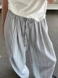 Qfdian  New Y2K High Street Fashion Drawstring Elastic Waist Loose Casual Pants Korean Simple Lazy Retro Women's Blue Striped Pants