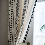 Qfdian Boho Window Curtains with Tassels Geometric Print Country Style Room Darkening Curtain Panel for Bedroom Living Room, 1 Piece