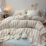 Qfdian  Korean Princess Style Bedding Sets Grand Jacquard Quilt Cover Bedclothes Decor Woman Girls Bedroom Duvet Cover 4pcs
