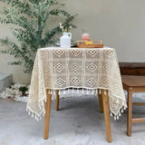 Qfdian  1pc Lace Openwork Tablecloth Retro European Style Lace Crochet Embroidery Coffee Tea Table Cloth Wedding Party Garden Home Decor