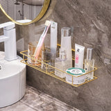 Qfdian Stainless Steel Golden Bathroom Shelf Punch-Free Wall Hanging Toilet Storage Rack Towel Bar Integrated Organize Storage Holder