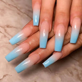 Qfdian 24Pcs Extra Long Square Fake Nail with Glue 3D Little Bear Bow Design False Nails White French Press on Nails Wearable Manicure