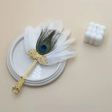 Qfdian  Vintage Feather Handheld Fan in Gold with Peacock Feathers An Elegant Fan Suitable for Weddings Formal Events
