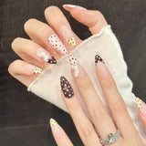 Qfdian  10pcs Handmade Short Almond Press on Nails Sweet Cool Red Star INS Round Dot Design Fake Nail Wearable Spicy Girls False Nails