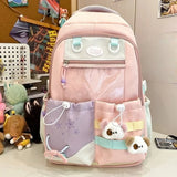 Qfdian Patchwork Contrast Color Kawaii Chic Schoolbags High-capacity Preppy Pockets Backpack All Match Y2k Backpacks for Women Students