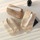 Qfdian Checkerboard Woven Tissue Box PU Leather Napkin Case Living Room Office Desktop Home Decoration Creative Paper Towel Cover