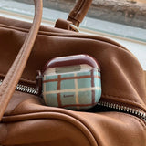 Qfdian Korea Fashion Brown Plaid Splicing Pattern Retro Neck Lanyard Shockproof Protection Case For AirPods 4 3 2 1 Pro 2 Earphone Case