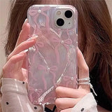 Qfdian  Pink Pearl Bow Phone Cases, for IPhone 17 16 15 14 13 Pro Max Pro XSMax 78Plus ,Feather Yarn Gradient Color Kawaii Cover