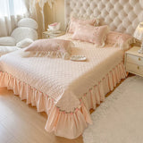 Qfdian 4Pcs Pure Cotton French Flowers Lace Ruffles Princess Wedding Bedding Set Duvet Cover Quilted Bedspread Bed Skirt Pillowcases