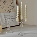 Qfdian  3 Heads Retro Transparent Candlesticks Taper Candle Holders Tall Candlesticks Decoration Party Glass Home Decor Wedding Decor