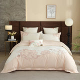 Qfdian  1000TC Egyptian Cotton Blooming Flower Embroidery Luxury Bedding Set Duvet Cover Flat Bed Sheet Pillowcases 4Pcs